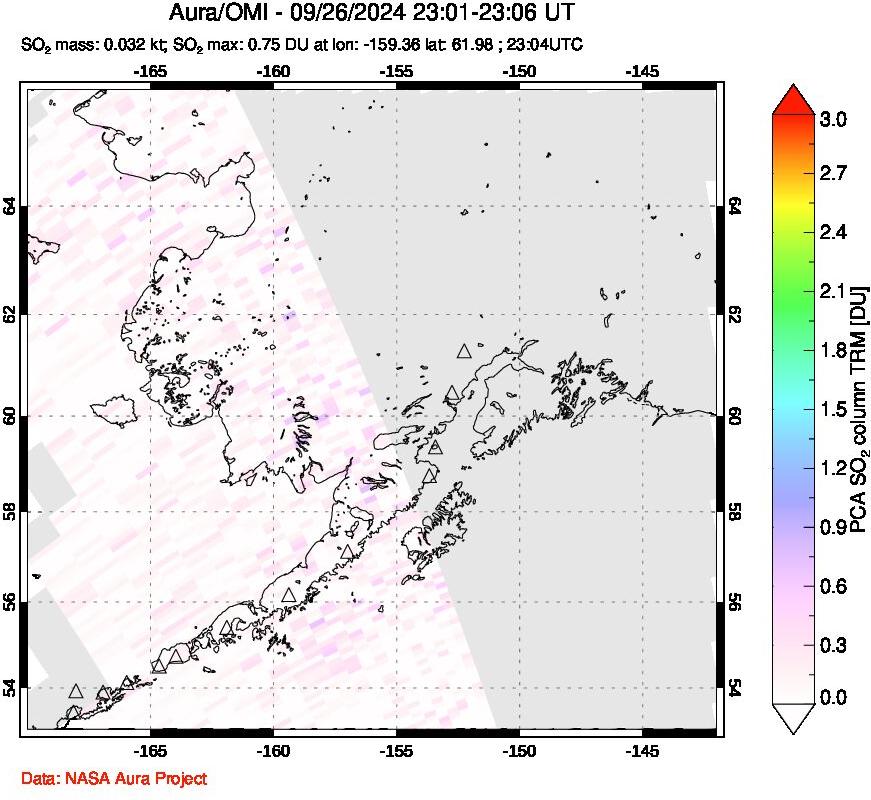 A sulfur dioxide image over Alaska, USA on Sep 26, 2024.