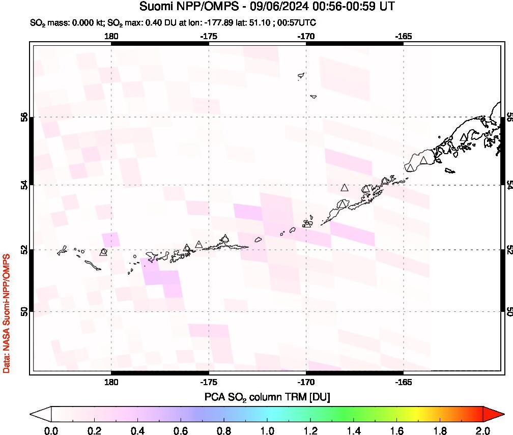 A sulfur dioxide image over Aleutian Islands, Alaska, USA on Sep 06, 2024.