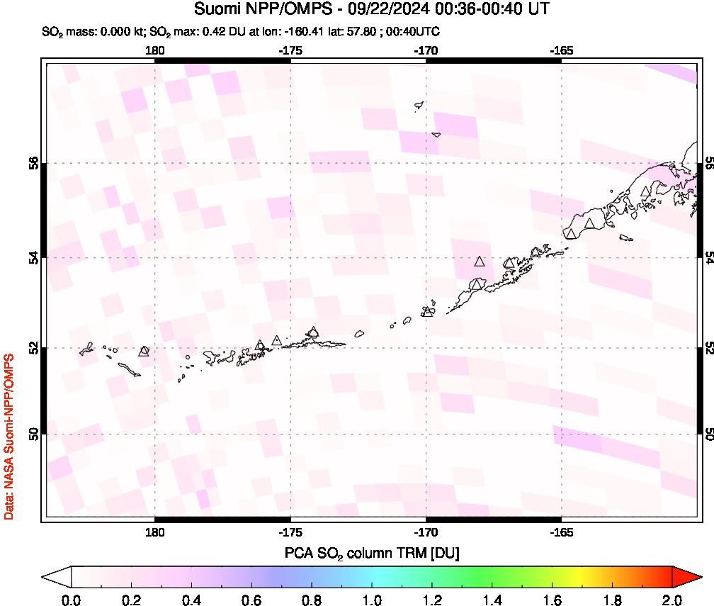 A sulfur dioxide image over Aleutian Islands, Alaska, USA on Sep 22, 2024.