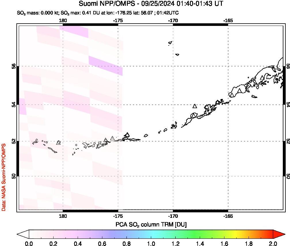 A sulfur dioxide image over Aleutian Islands, Alaska, USA on Sep 25, 2024.