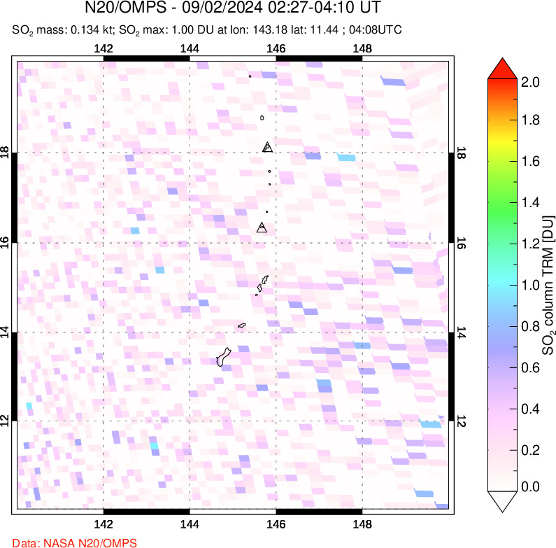 A sulfur dioxide image over Anatahan, Mariana Islands on Sep 02, 2024.