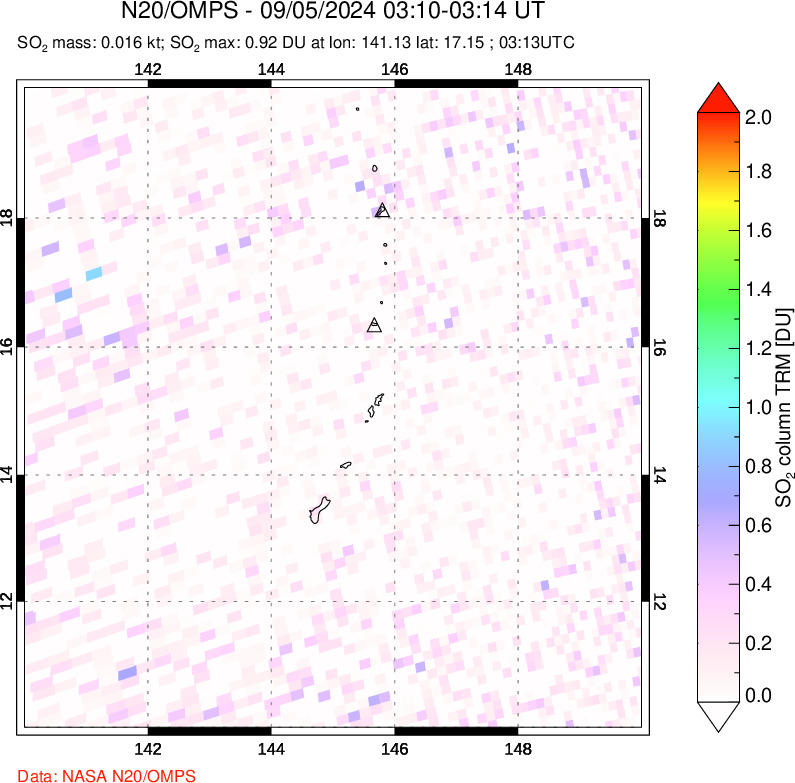 A sulfur dioxide image over Anatahan, Mariana Islands on Sep 05, 2024.