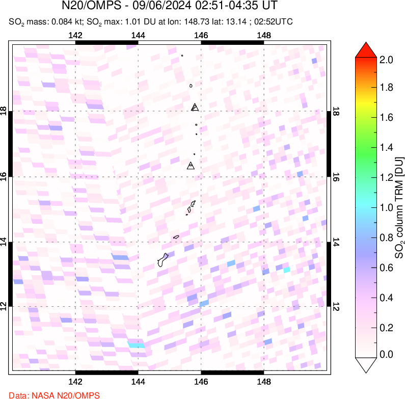 A sulfur dioxide image over Anatahan, Mariana Islands on Sep 06, 2024.