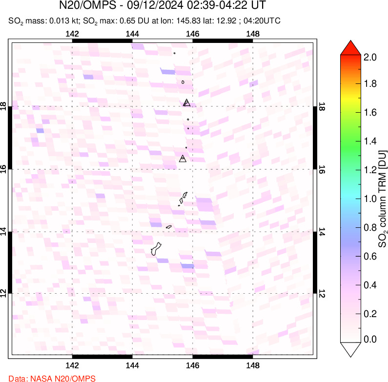 A sulfur dioxide image over Anatahan, Mariana Islands on Sep 12, 2024.