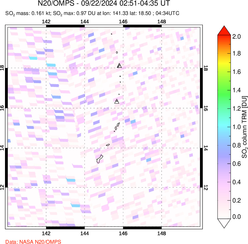 A sulfur dioxide image over Anatahan, Mariana Islands on Sep 22, 2024.