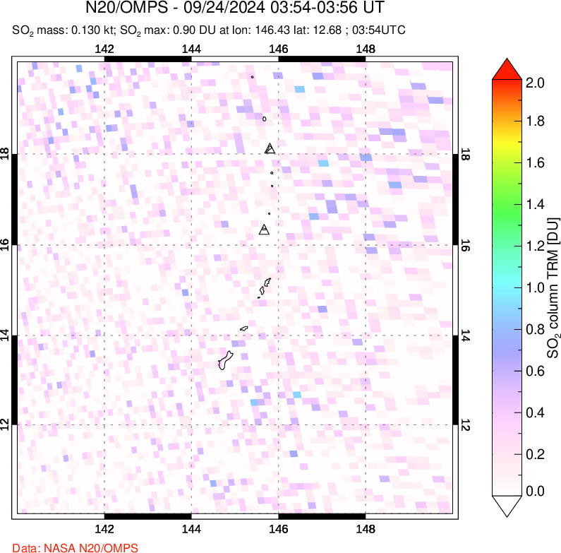 A sulfur dioxide image over Anatahan, Mariana Islands on Sep 24, 2024.