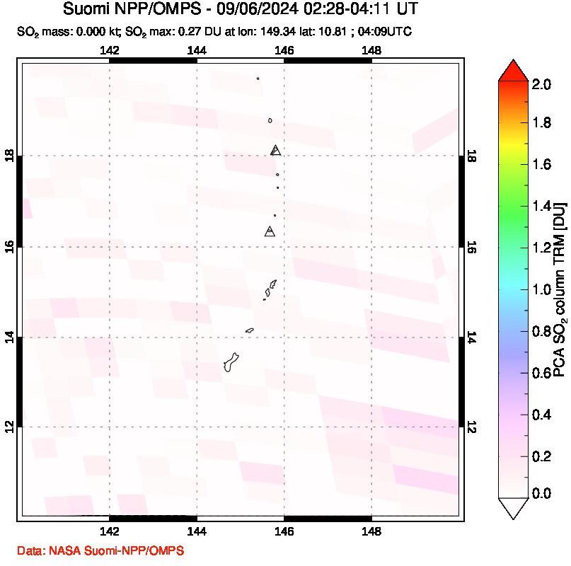 A sulfur dioxide image over Anatahan, Mariana Islands on Sep 06, 2024.