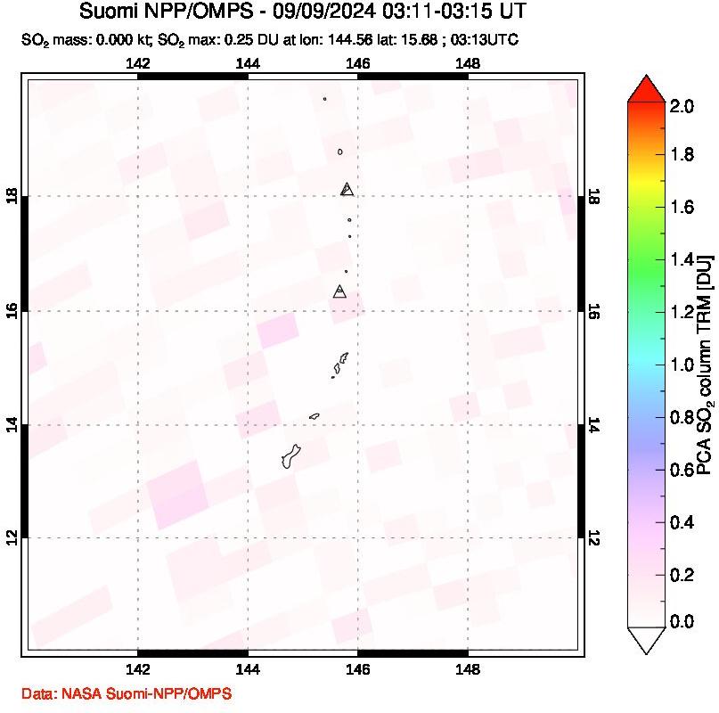 A sulfur dioxide image over Anatahan, Mariana Islands on Sep 09, 2024.