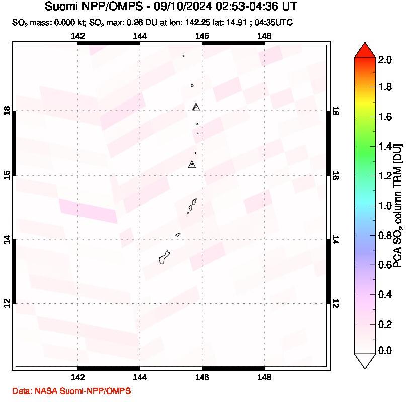 A sulfur dioxide image over Anatahan, Mariana Islands on Sep 10, 2024.