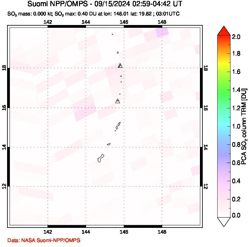 A sulfur dioxide image over Anatahan, Mariana Islands on Sep 15, 2024.