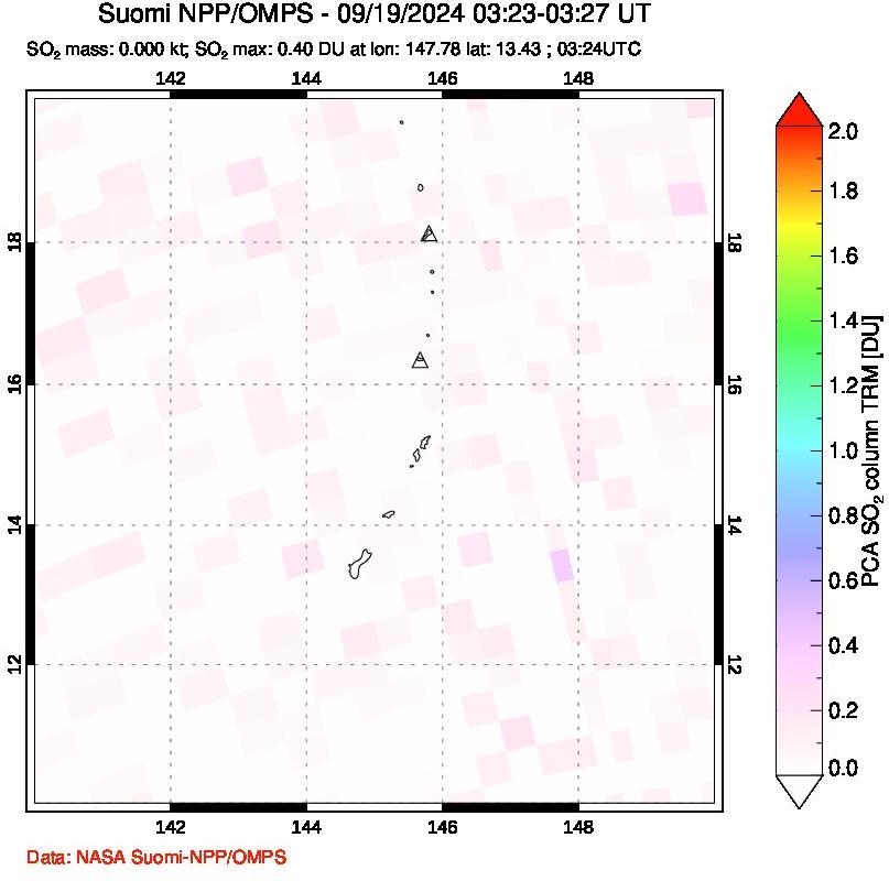 A sulfur dioxide image over Anatahan, Mariana Islands on Sep 19, 2024.