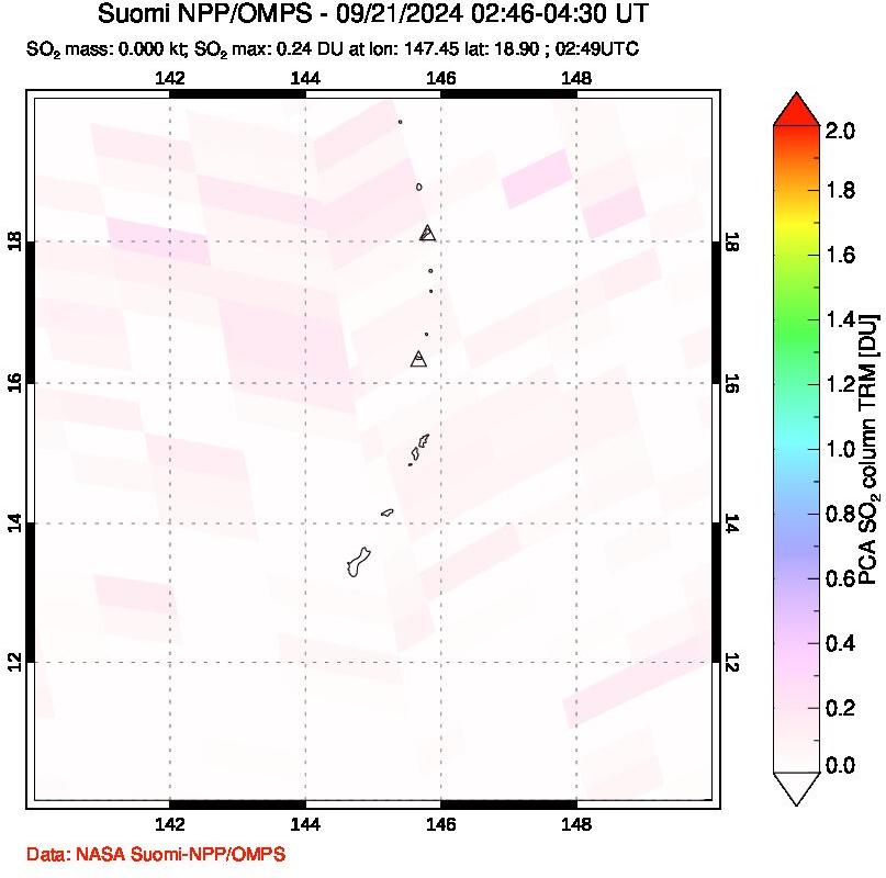 A sulfur dioxide image over Anatahan, Mariana Islands on Sep 21, 2024.