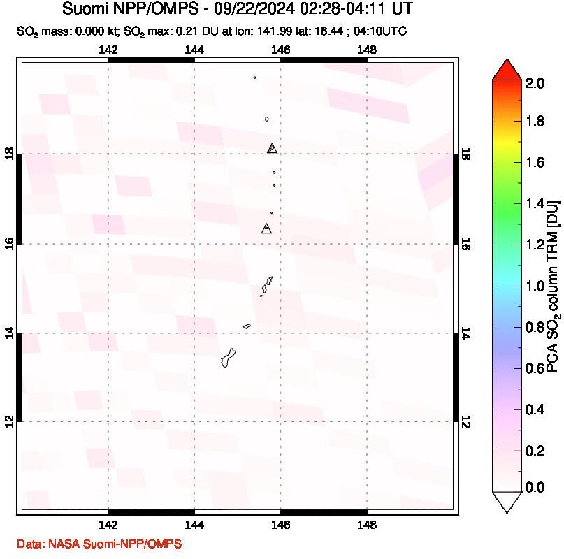 A sulfur dioxide image over Anatahan, Mariana Islands on Sep 22, 2024.