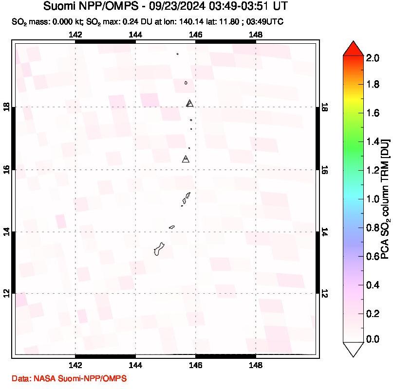 A sulfur dioxide image over Anatahan, Mariana Islands on Sep 23, 2024.