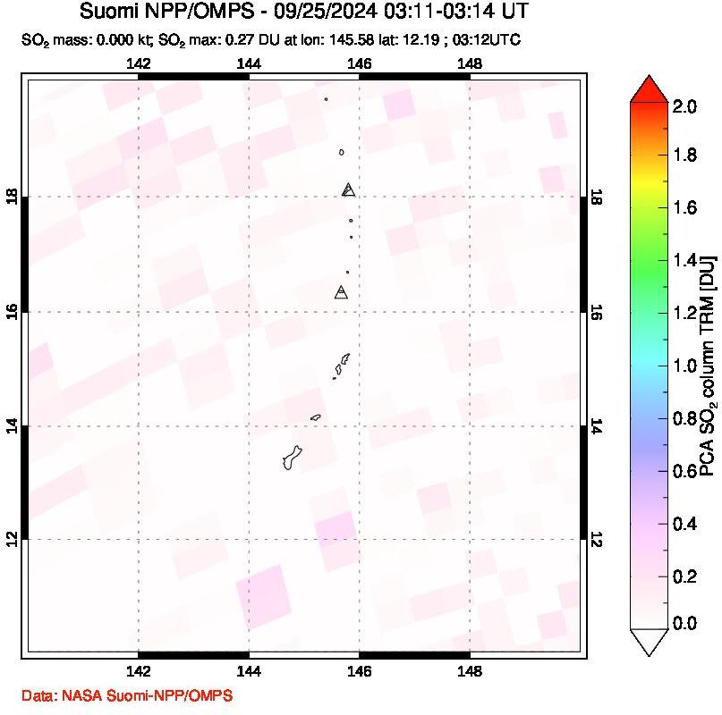 A sulfur dioxide image over Anatahan, Mariana Islands on Sep 25, 2024.