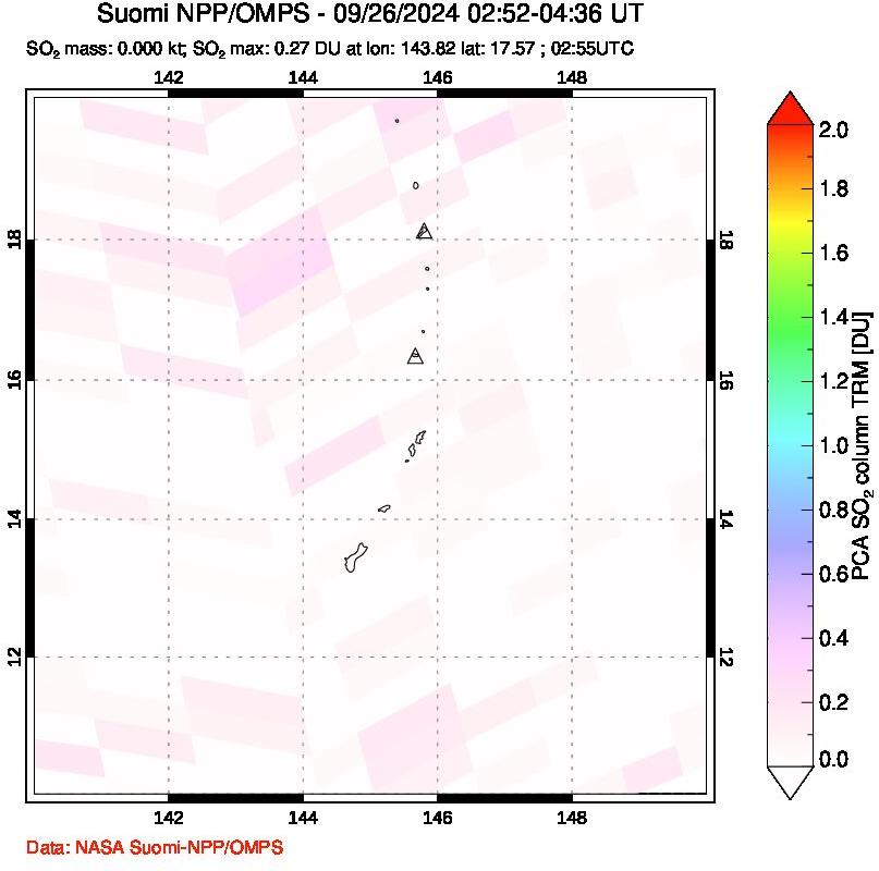 A sulfur dioxide image over Anatahan, Mariana Islands on Sep 26, 2024.