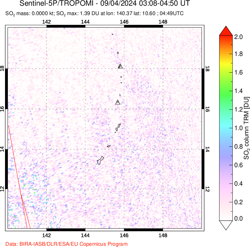 A sulfur dioxide image over Anatahan, Mariana Islands on Sep 04, 2024.