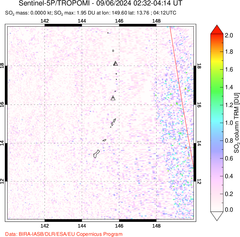 A sulfur dioxide image over Anatahan, Mariana Islands on Sep 06, 2024.