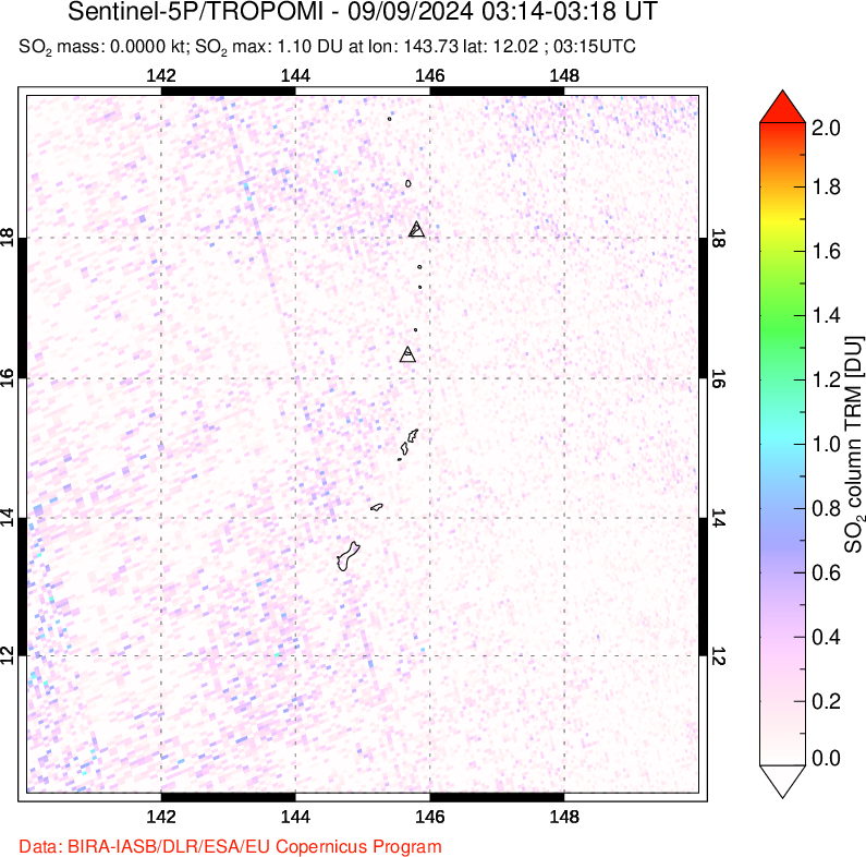 A sulfur dioxide image over Anatahan, Mariana Islands on Sep 09, 2024.