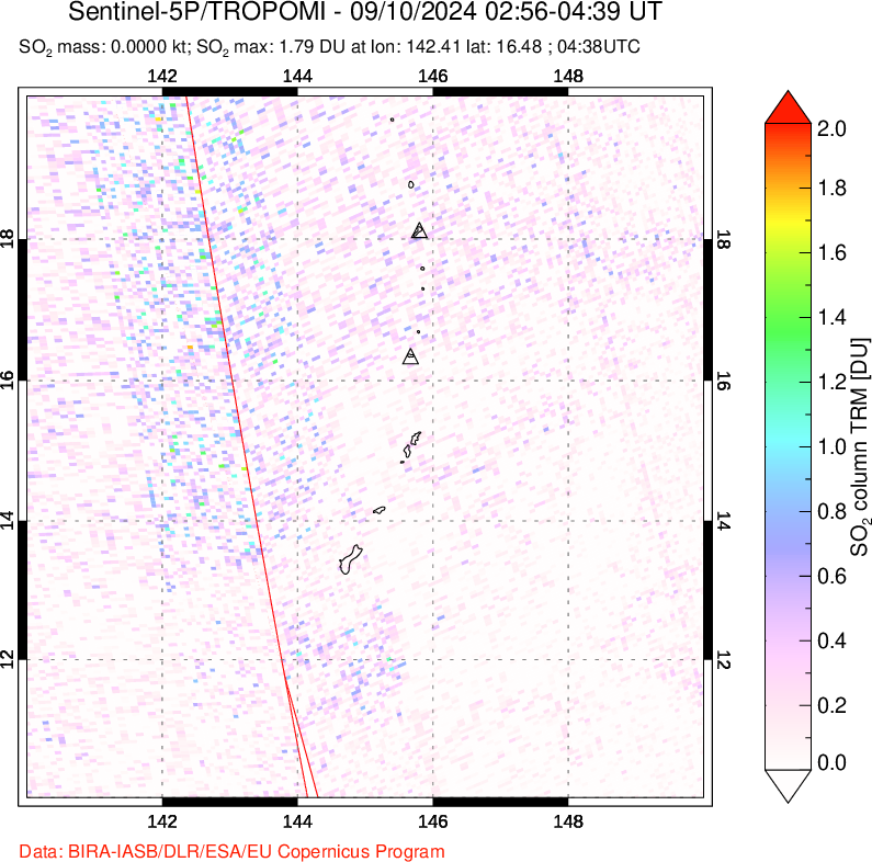 A sulfur dioxide image over Anatahan, Mariana Islands on Sep 10, 2024.