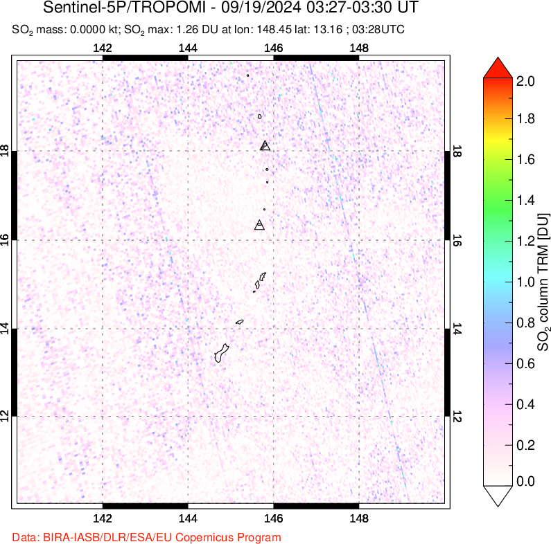 A sulfur dioxide image over Anatahan, Mariana Islands on Sep 19, 2024.