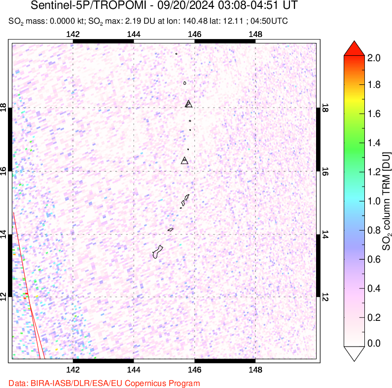 A sulfur dioxide image over Anatahan, Mariana Islands on Sep 20, 2024.