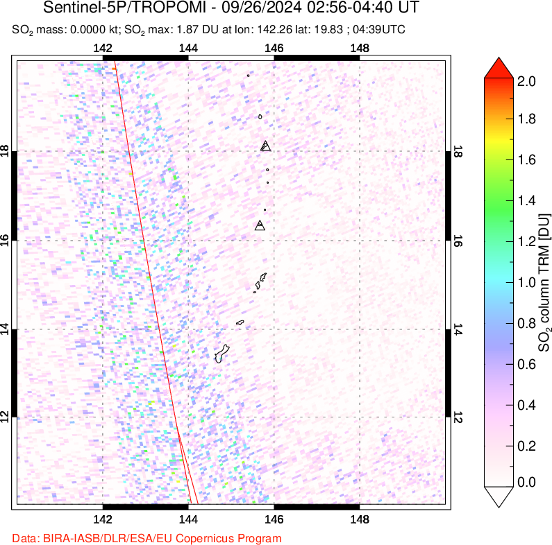 A sulfur dioxide image over Anatahan, Mariana Islands on Sep 26, 2024.