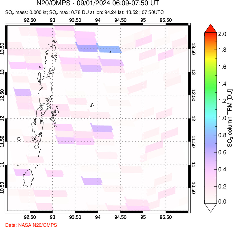 A sulfur dioxide image over Andaman Islands, Indian Ocean on Sep 01, 2024.