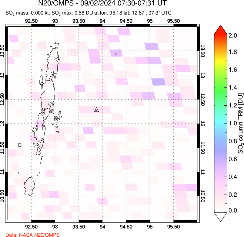 A sulfur dioxide image over Andaman Islands, Indian Ocean on Sep 02, 2024.