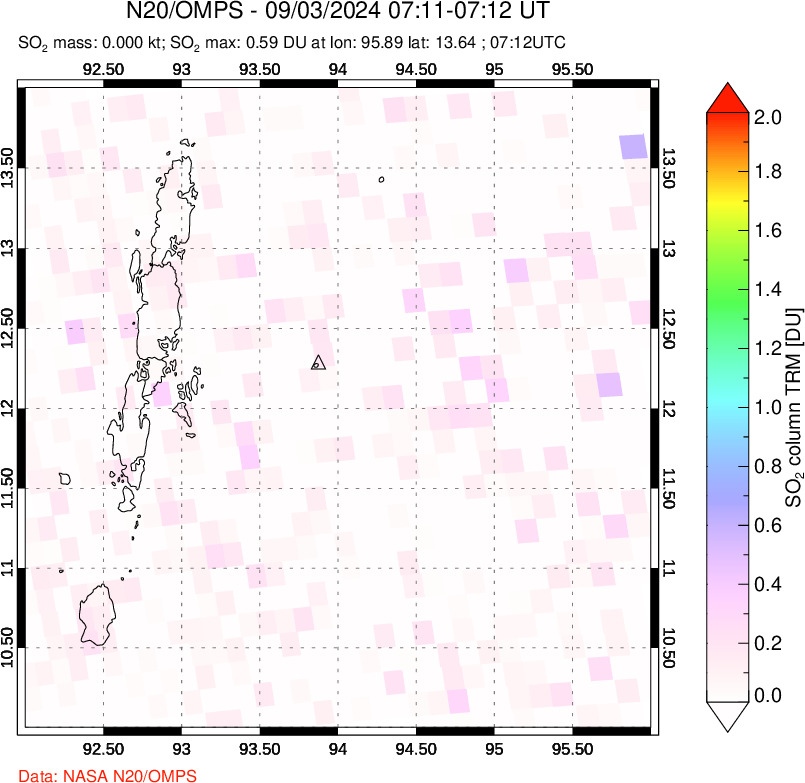 A sulfur dioxide image over Andaman Islands, Indian Ocean on Sep 03, 2024.