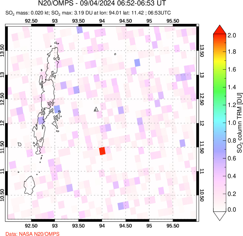 A sulfur dioxide image over Andaman Islands, Indian Ocean on Sep 04, 2024.