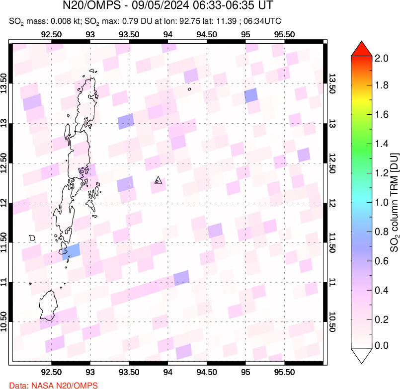 A sulfur dioxide image over Andaman Islands, Indian Ocean on Sep 05, 2024.