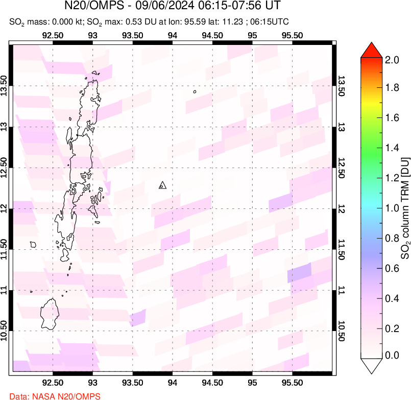 A sulfur dioxide image over Andaman Islands, Indian Ocean on Sep 06, 2024.