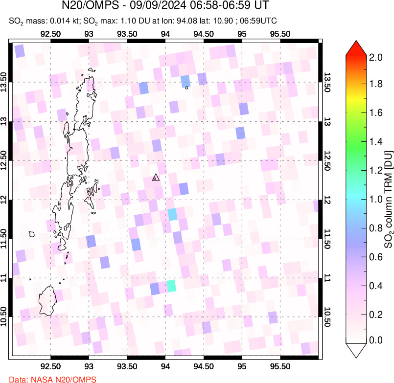 A sulfur dioxide image over Andaman Islands, Indian Ocean on Sep 09, 2024.