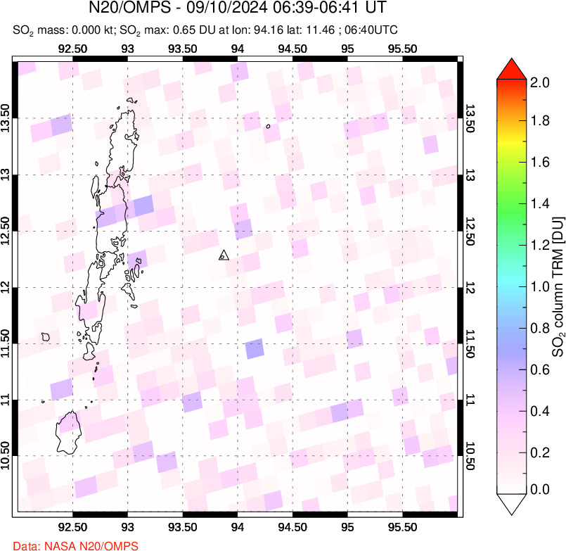 A sulfur dioxide image over Andaman Islands, Indian Ocean on Sep 10, 2024.