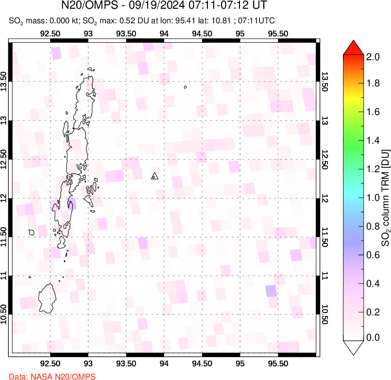 A sulfur dioxide image over Andaman Islands, Indian Ocean on Sep 19, 2024.