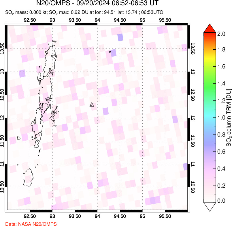 A sulfur dioxide image over Andaman Islands, Indian Ocean on Sep 20, 2024.