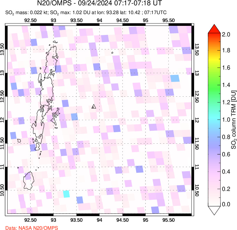 A sulfur dioxide image over Andaman Islands, Indian Ocean on Sep 24, 2024.