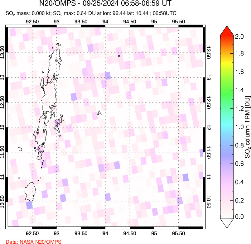 A sulfur dioxide image over Andaman Islands, Indian Ocean on Sep 25, 2024.