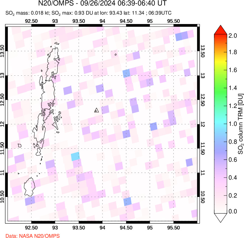 A sulfur dioxide image over Andaman Islands, Indian Ocean on Sep 26, 2024.