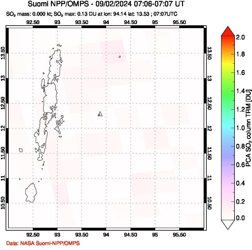 A sulfur dioxide image over Andaman Islands, Indian Ocean on Sep 02, 2024.