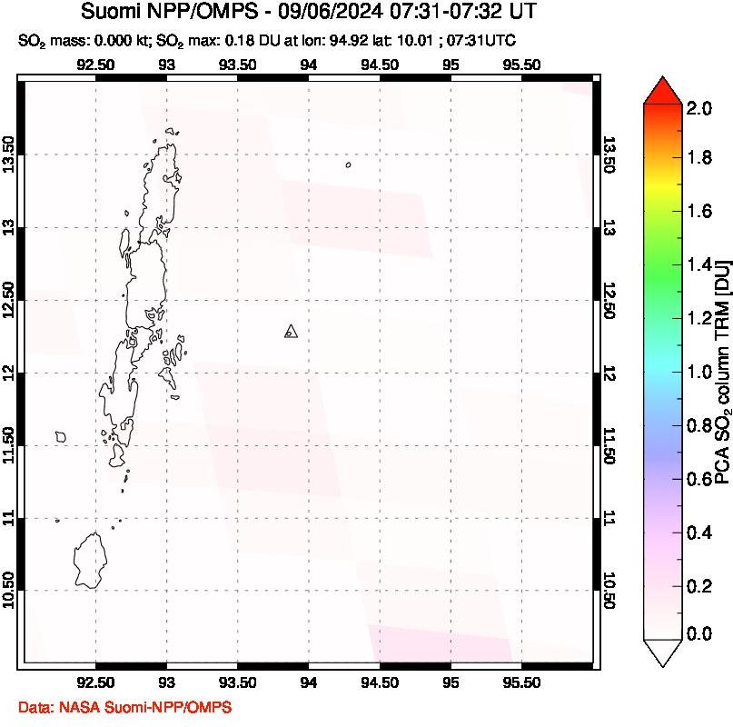 A sulfur dioxide image over Andaman Islands, Indian Ocean on Sep 06, 2024.