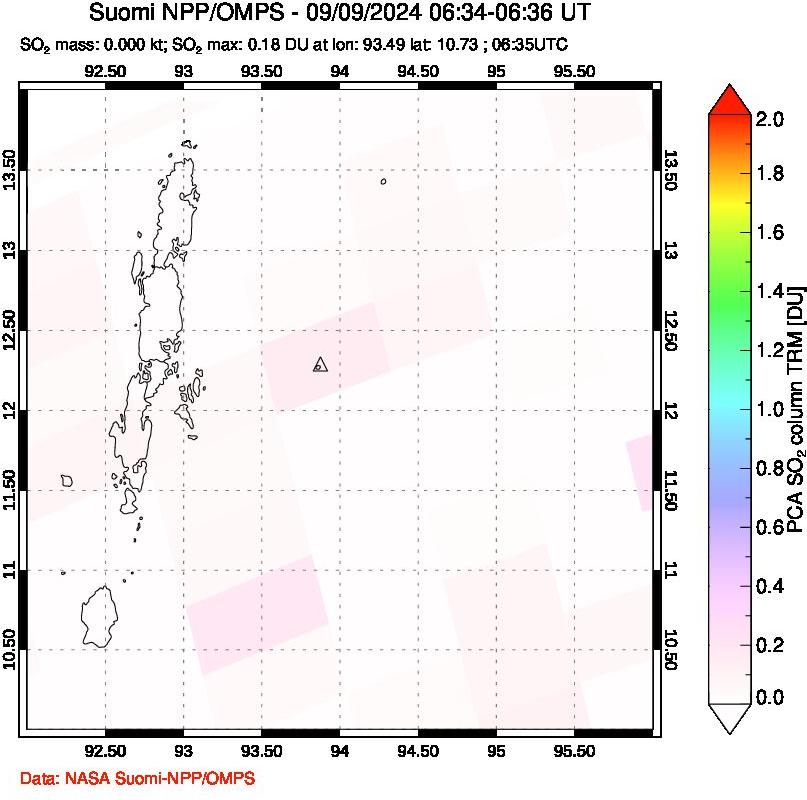 A sulfur dioxide image over Andaman Islands, Indian Ocean on Sep 09, 2024.