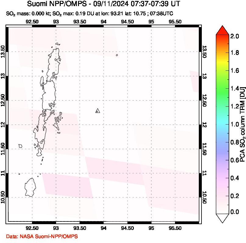 A sulfur dioxide image over Andaman Islands, Indian Ocean on Sep 11, 2024.