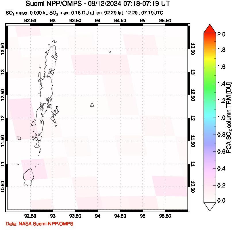 A sulfur dioxide image over Andaman Islands, Indian Ocean on Sep 12, 2024.