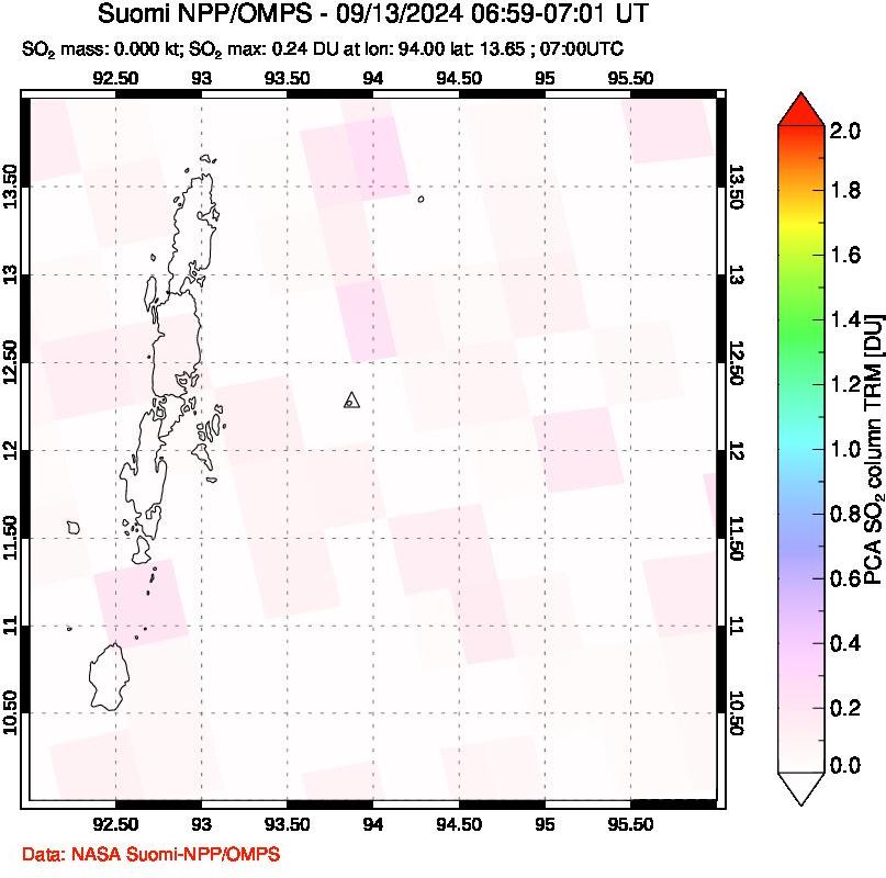 A sulfur dioxide image over Andaman Islands, Indian Ocean on Sep 13, 2024.