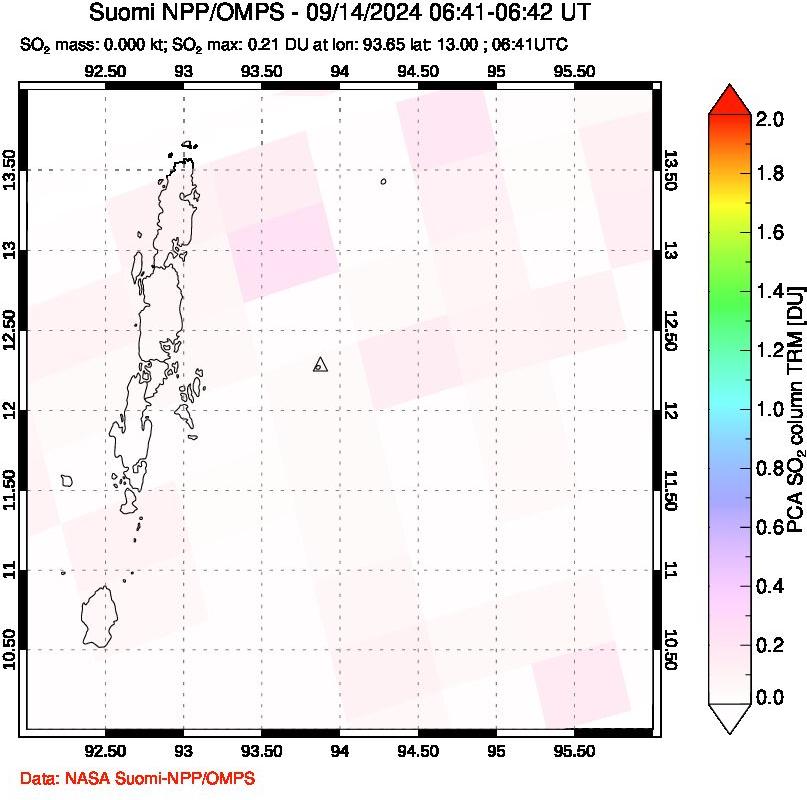 A sulfur dioxide image over Andaman Islands, Indian Ocean on Sep 14, 2024.