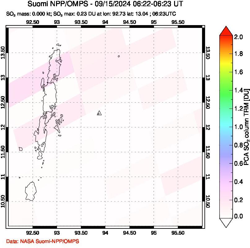 A sulfur dioxide image over Andaman Islands, Indian Ocean on Sep 15, 2024.