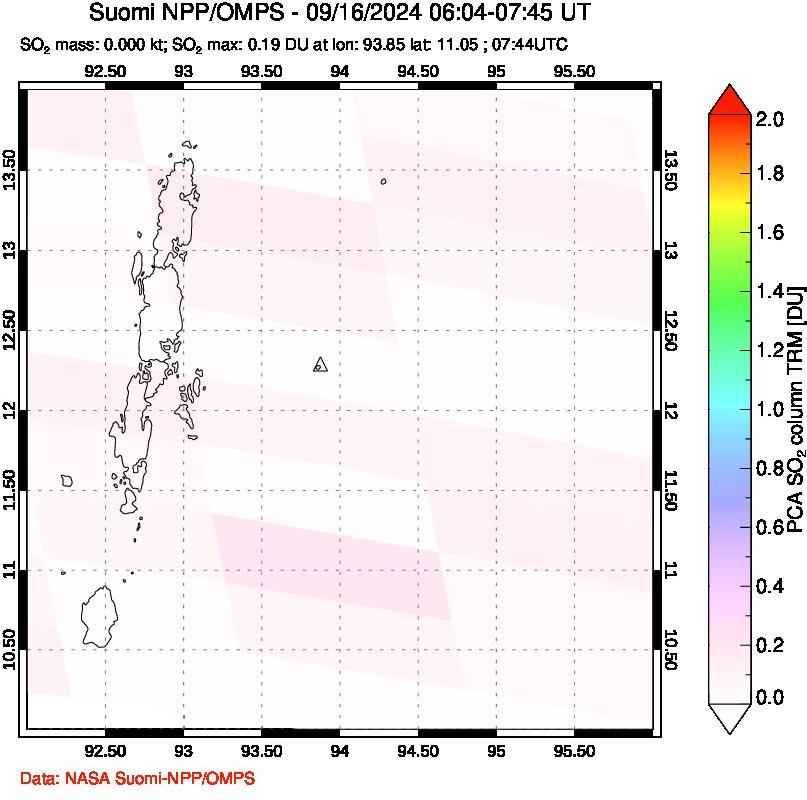 A sulfur dioxide image over Andaman Islands, Indian Ocean on Sep 16, 2024.