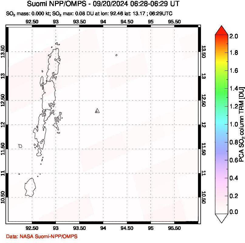 A sulfur dioxide image over Andaman Islands, Indian Ocean on Sep 20, 2024.